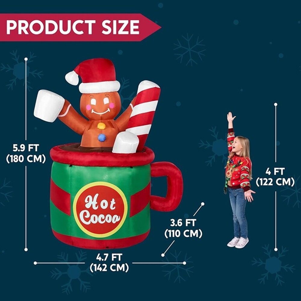 NEW 6 FT Christmas Inflatables Outdoor Decorations, Inflatable Gingerbread - Picture 4 of 10